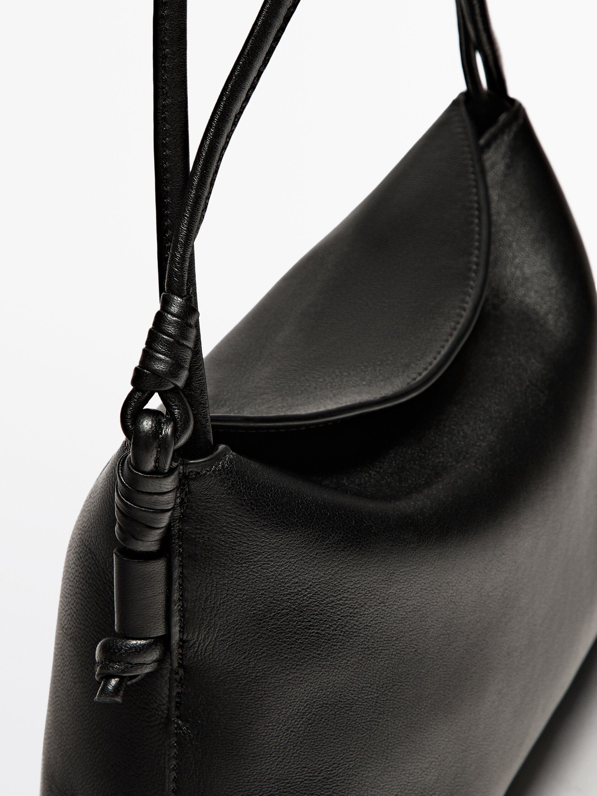 Massimo Dutti Mini Nappa Leather With Knots Women Crossbody Bag Black | US-YW5329867