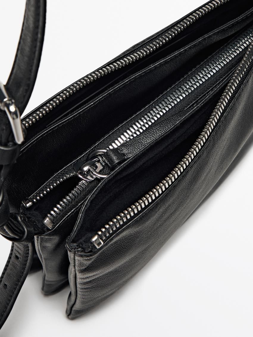 Massimo Dutti Mini Trial Nappa Leather Women Crossbody Bag Black | US-BF4935128
