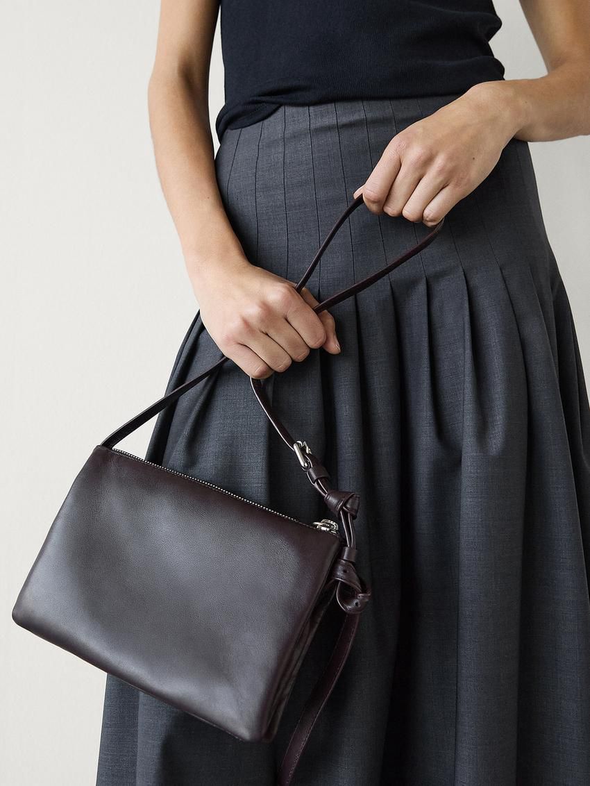Massimo Dutti Mini Trial Nappa Leather Women Crossbody Bag Burgundy | US-KV5041632