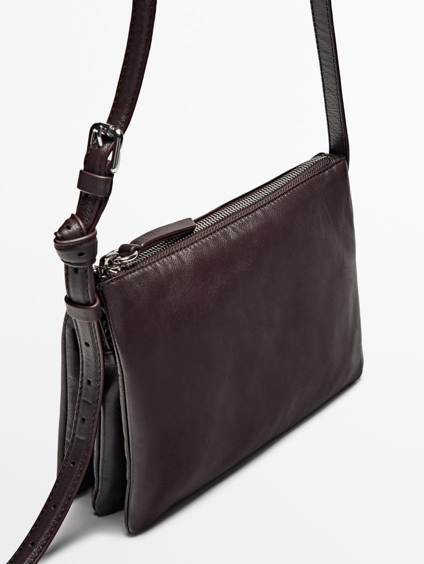 Massimo Dutti Mini Trial Nappa Leather Women Crossbody Bag Burgundy | US-KV5041632