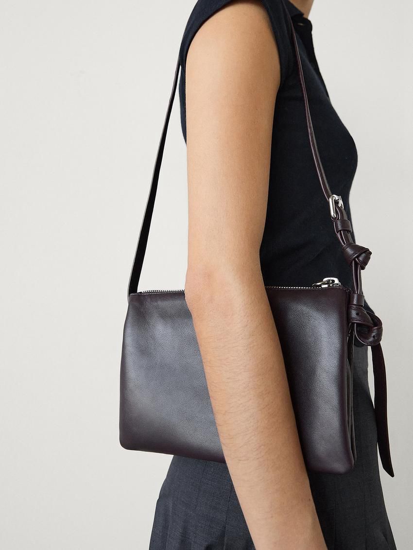 Massimo Dutti Mini Trial Nappa Leather Women Crossbody Bag Burgundy | US-KV5041632