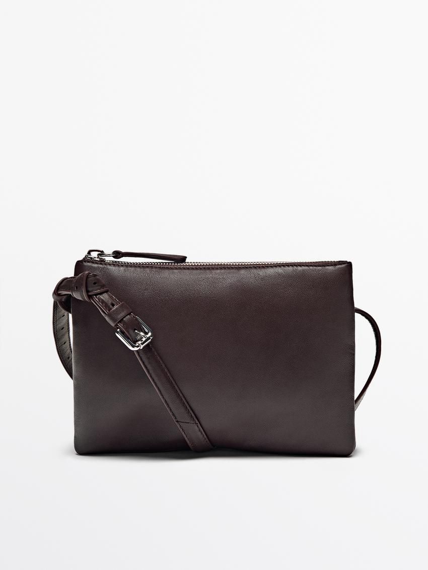 Massimo Dutti Mini Trial Nappa Leather Women Crossbody Bag Burgundy | US-KV5041632