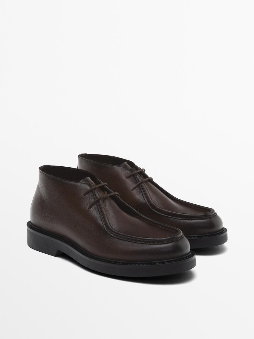 Massimo Dutti Moc Toe Leather Ankle Men Boots Dark Brown | US-JG4057216