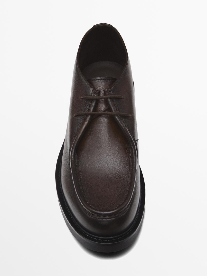Massimo Dutti Moc Toe Leather Ankle Men Boots Dark Brown | US-JG4057216