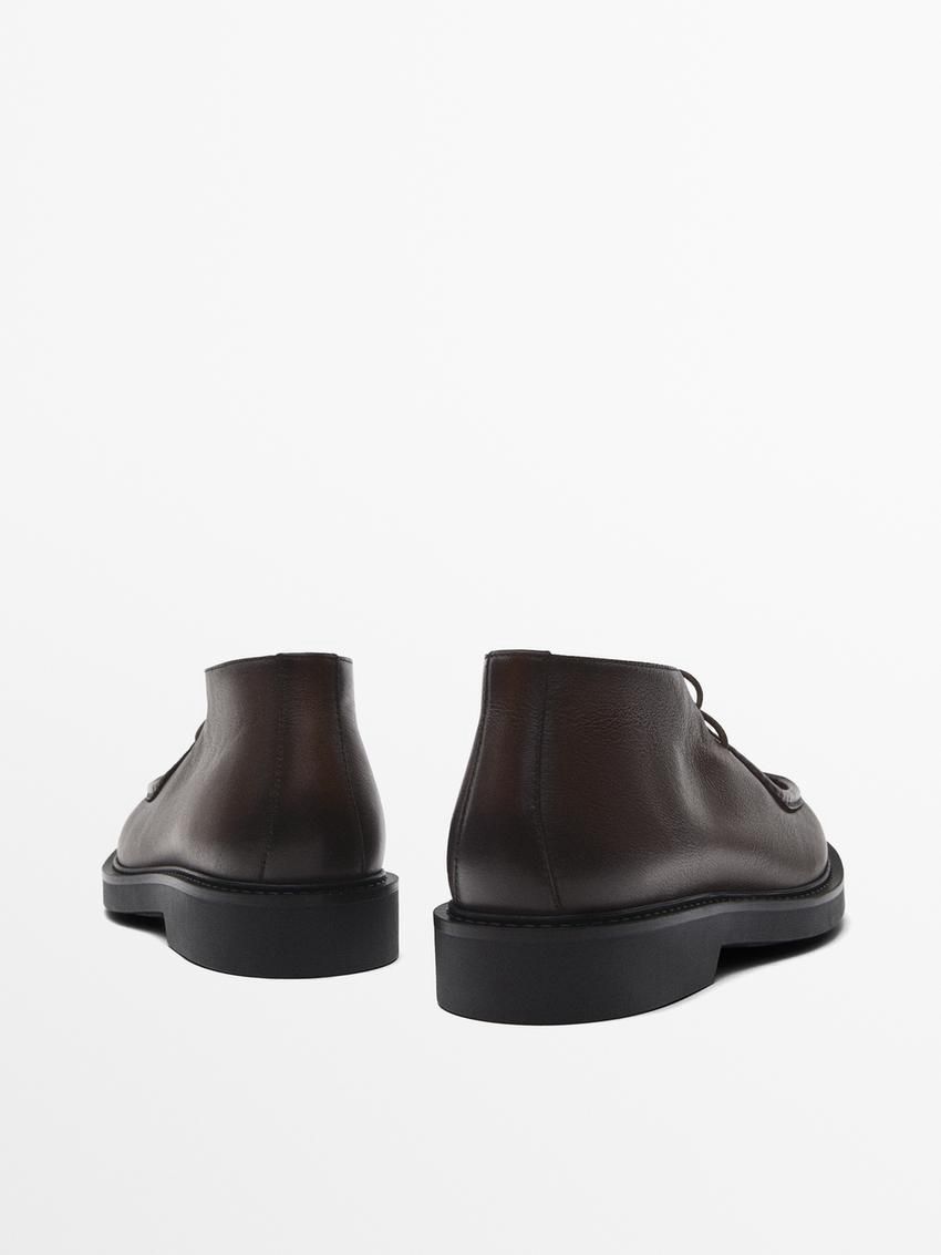 Massimo Dutti Moc Toe Leather Ankle Men Boots Dark Brown | US-JG4057216