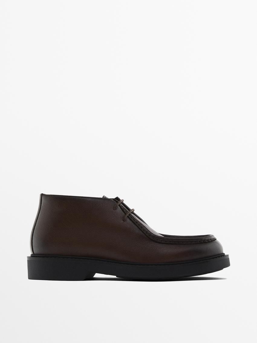 Massimo Dutti Moc Toe Leather Ankle Men Boots Dark Brown | US-JG4057216