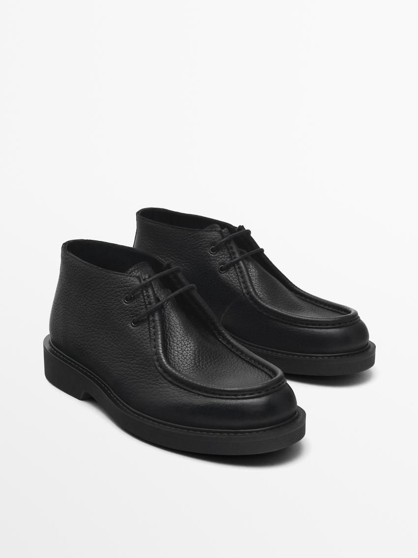 Massimo Dutti Moc Toe Leather Men Ankle Boots Black | US-TM4652918