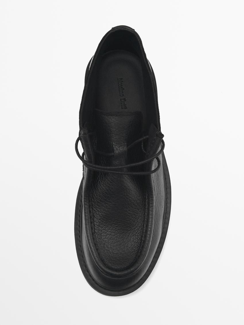 Massimo Dutti Moc Toe Leather Men Ankle Boots Black | US-TM4652918