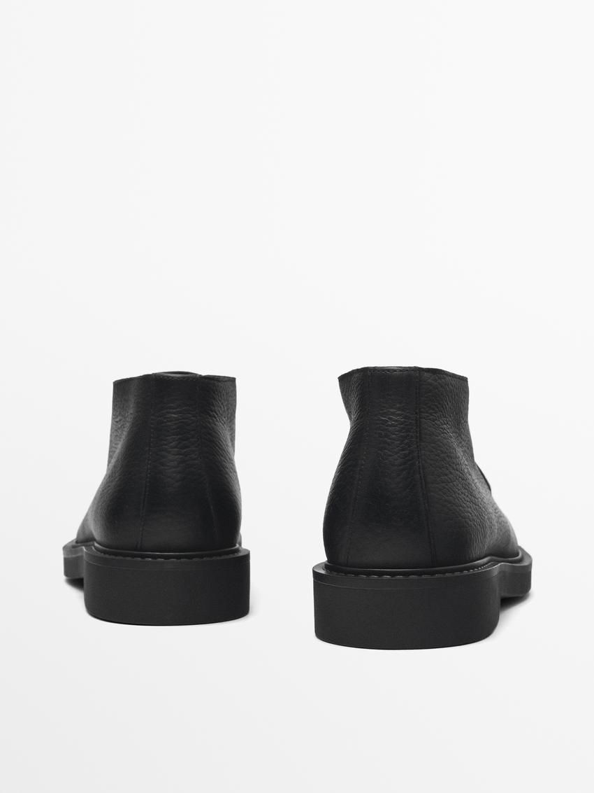 Massimo Dutti Moc Toe Leather Men Ankle Boots Black | US-TM4652918
