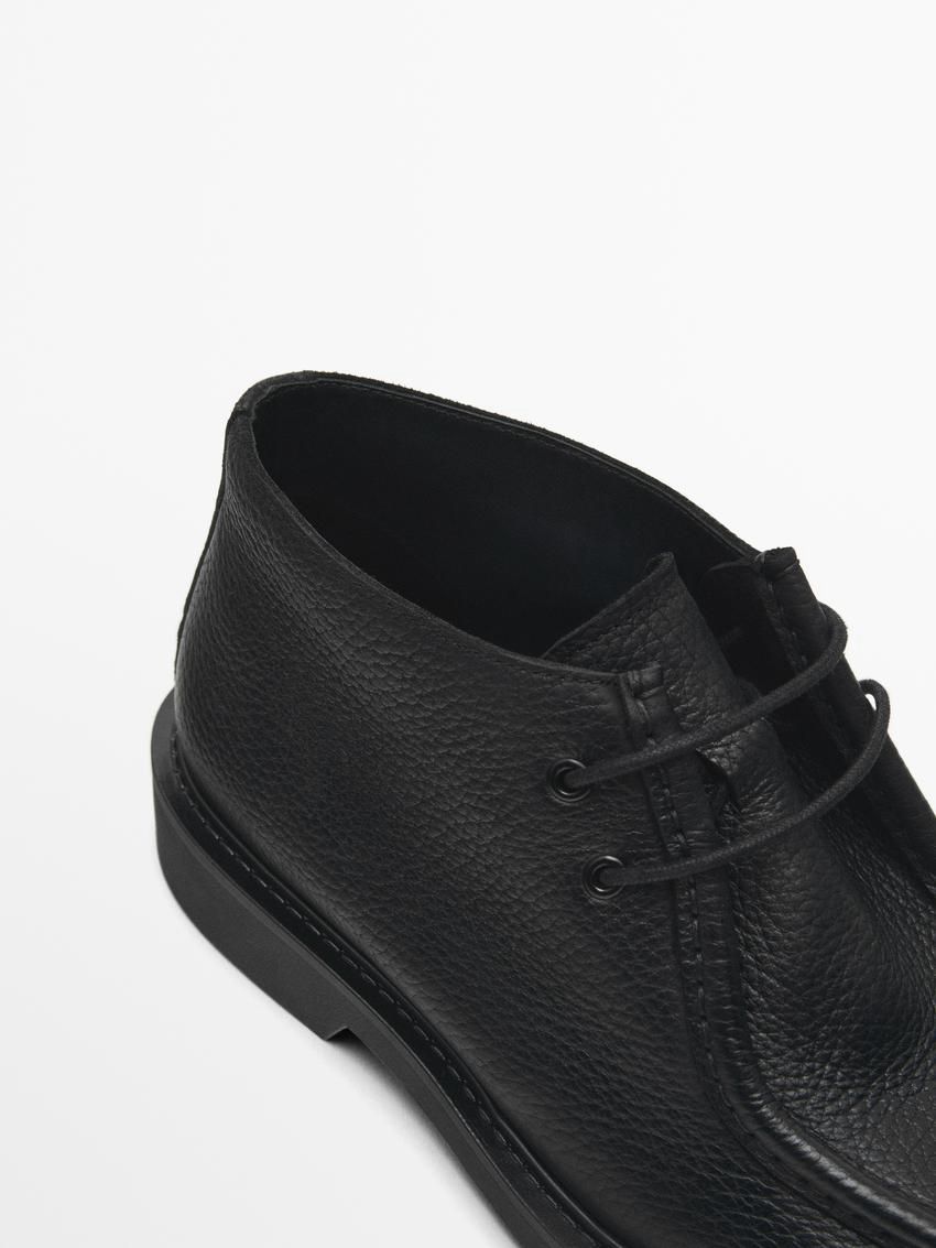 Massimo Dutti Moc Toe Leather Men Ankle Boots Black | US-TM4652918