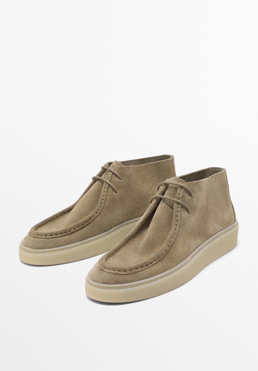 Massimo Dutti Moc Toe Mid-cut Men Ankle Boots Khaki | US-WC0265847