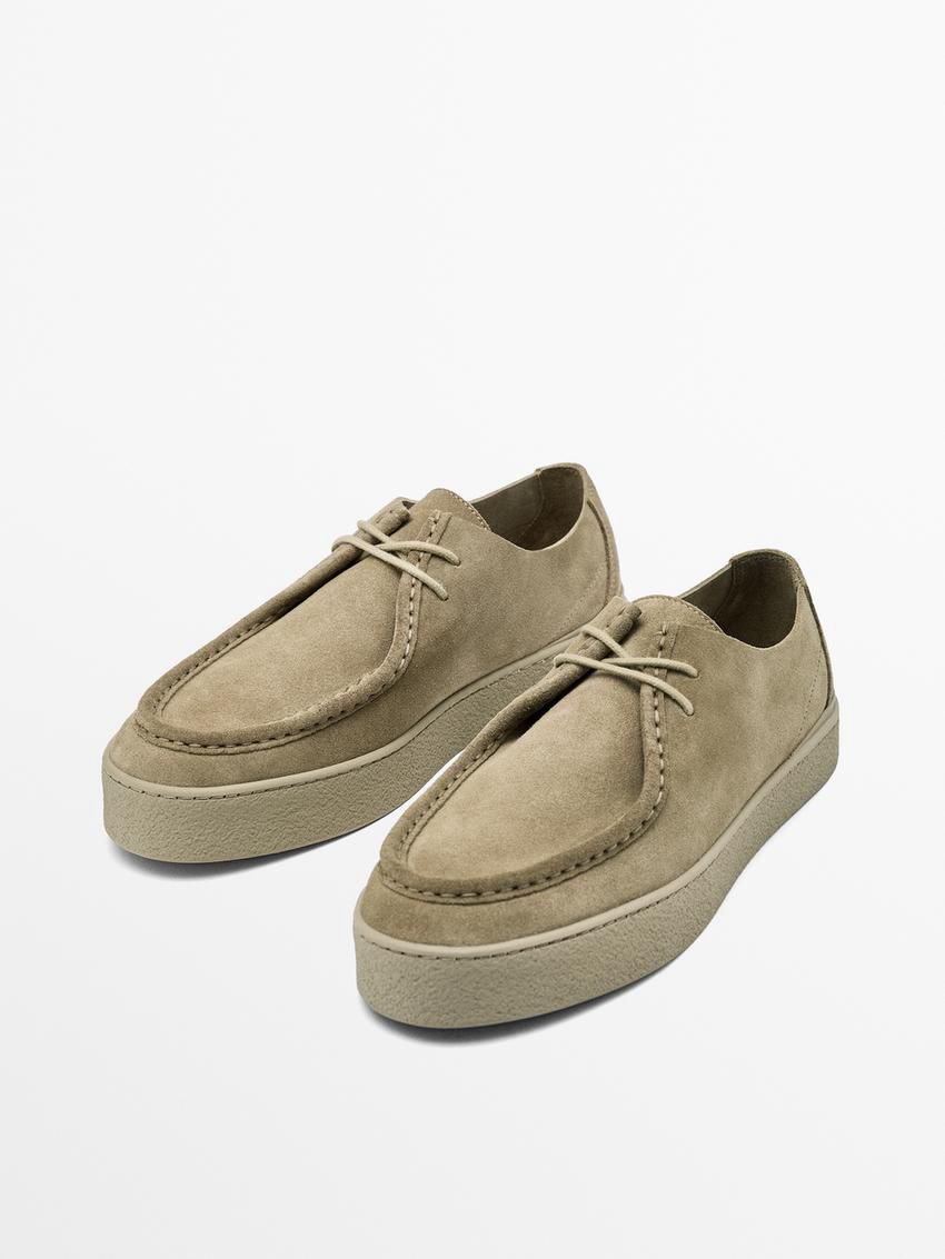 Massimo Dutti Moc Toe Split Suede Men Leather Shoes Khaki | US-PJ8745369