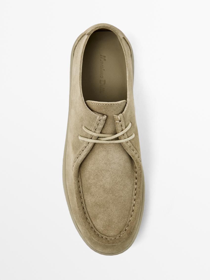 Massimo Dutti Moc Toe Split Suede Men Leather Shoes Khaki | US-PJ8745369