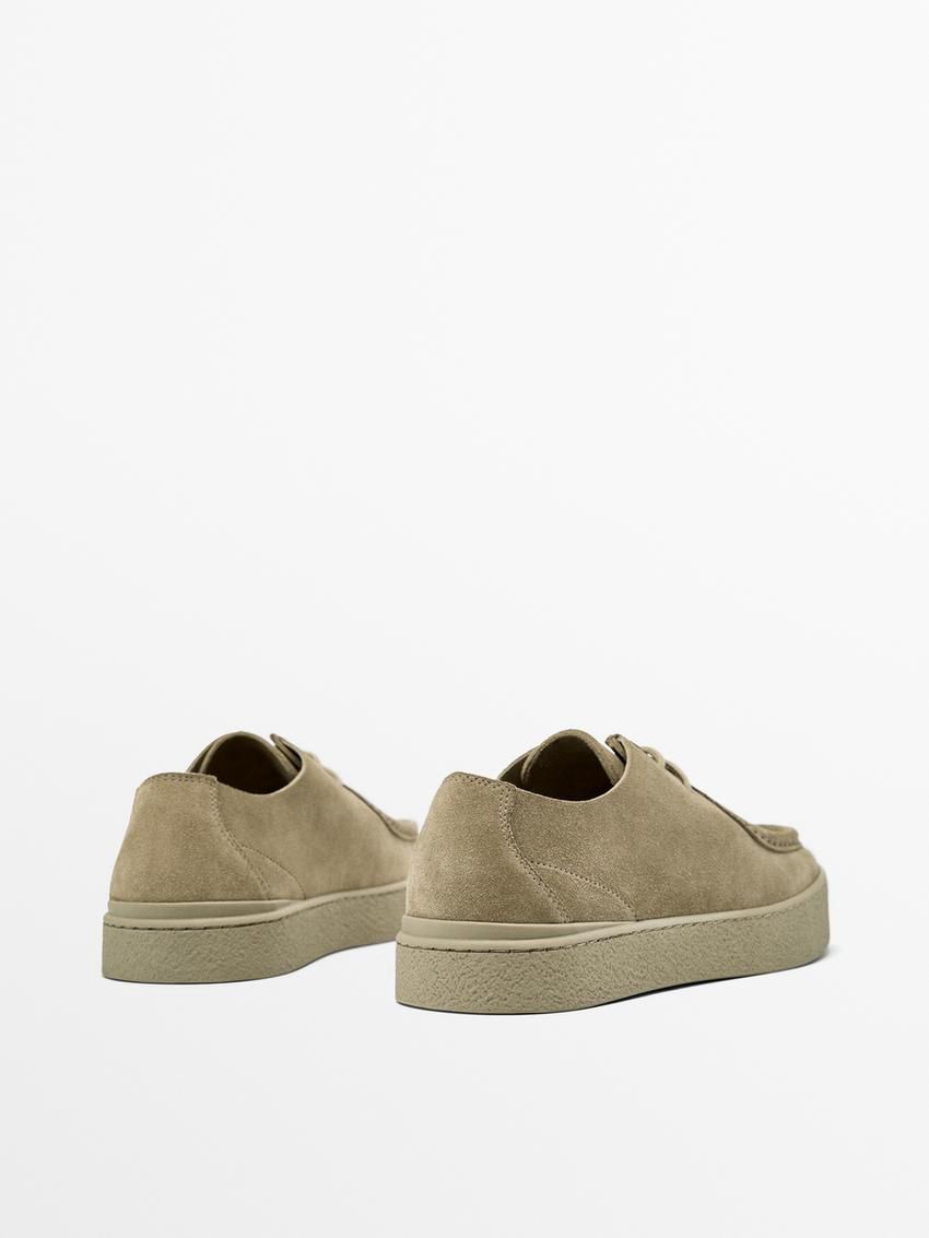 Massimo Dutti Moc Toe Split Suede Men Leather Shoes Khaki | US-PJ8745369