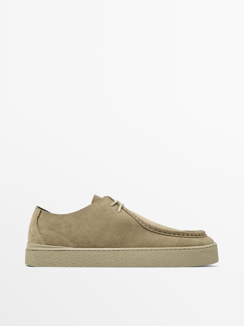 Massimo Dutti Moc Toe Split Suede Men Leather Shoes Khaki | US-PJ8745369