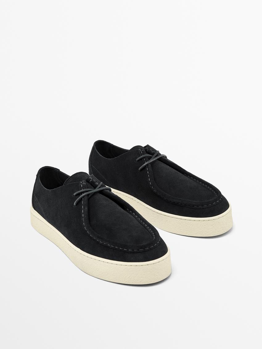 Massimo Dutti Moc Toe Split Suede Men Leather Shoes Navy | US-LH3098475