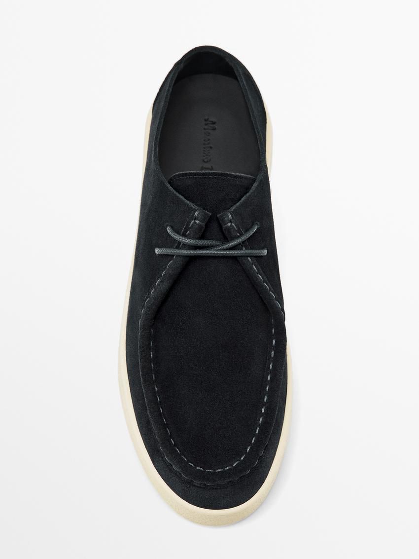 Massimo Dutti Moc Toe Split Suede Men Leather Shoes Navy | US-LH3098475