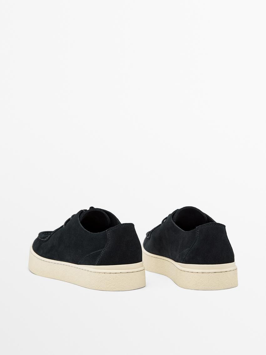 Massimo Dutti Moc Toe Split Suede Men Leather Shoes Navy | US-LH3098475