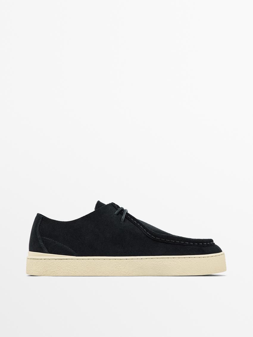 Massimo Dutti Moc Toe Split Suede Men Leather Shoes Navy | US-LH3098475