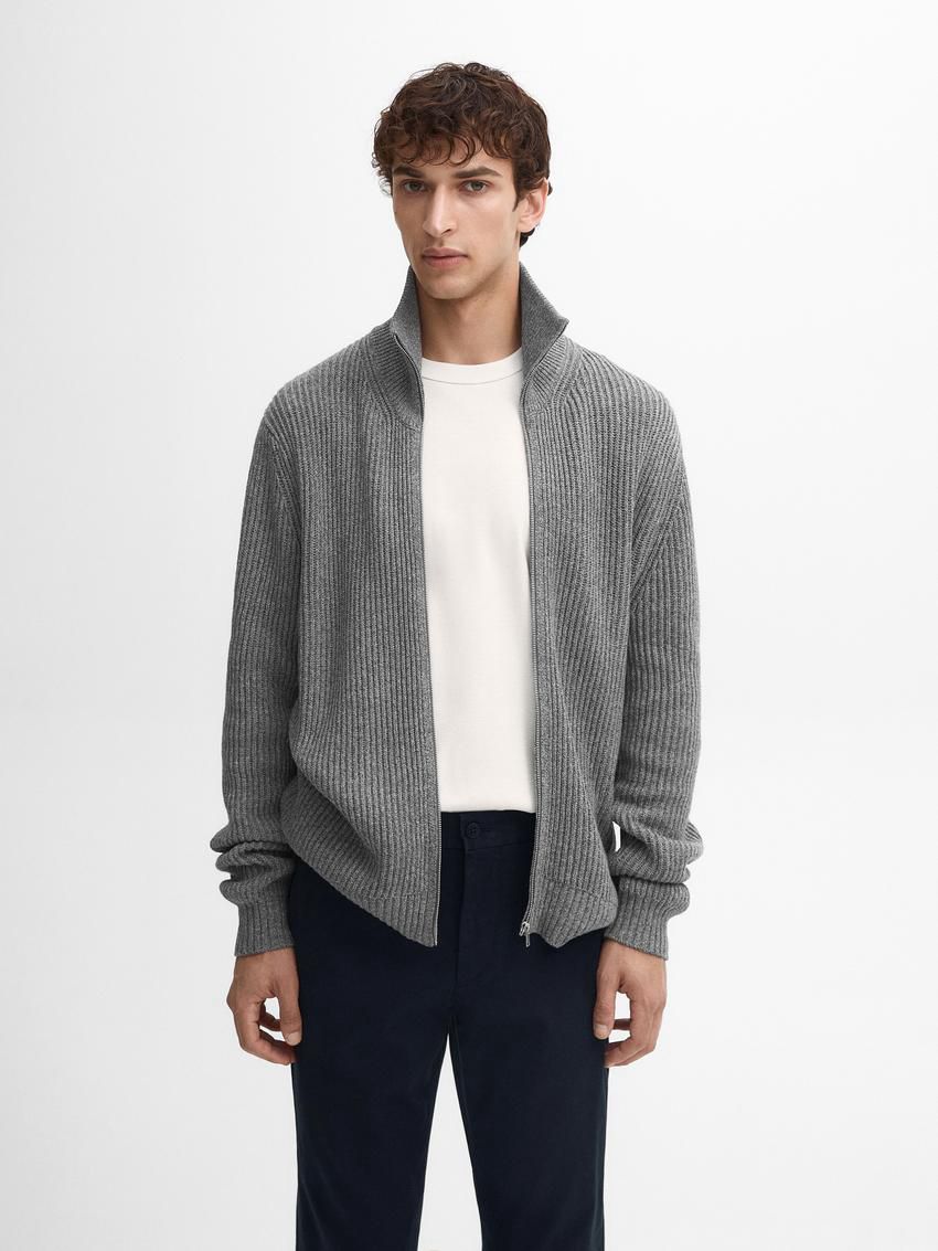 Massimo Dutti Mock Neck Knit Men Cardigan Grey | US-UD2174869