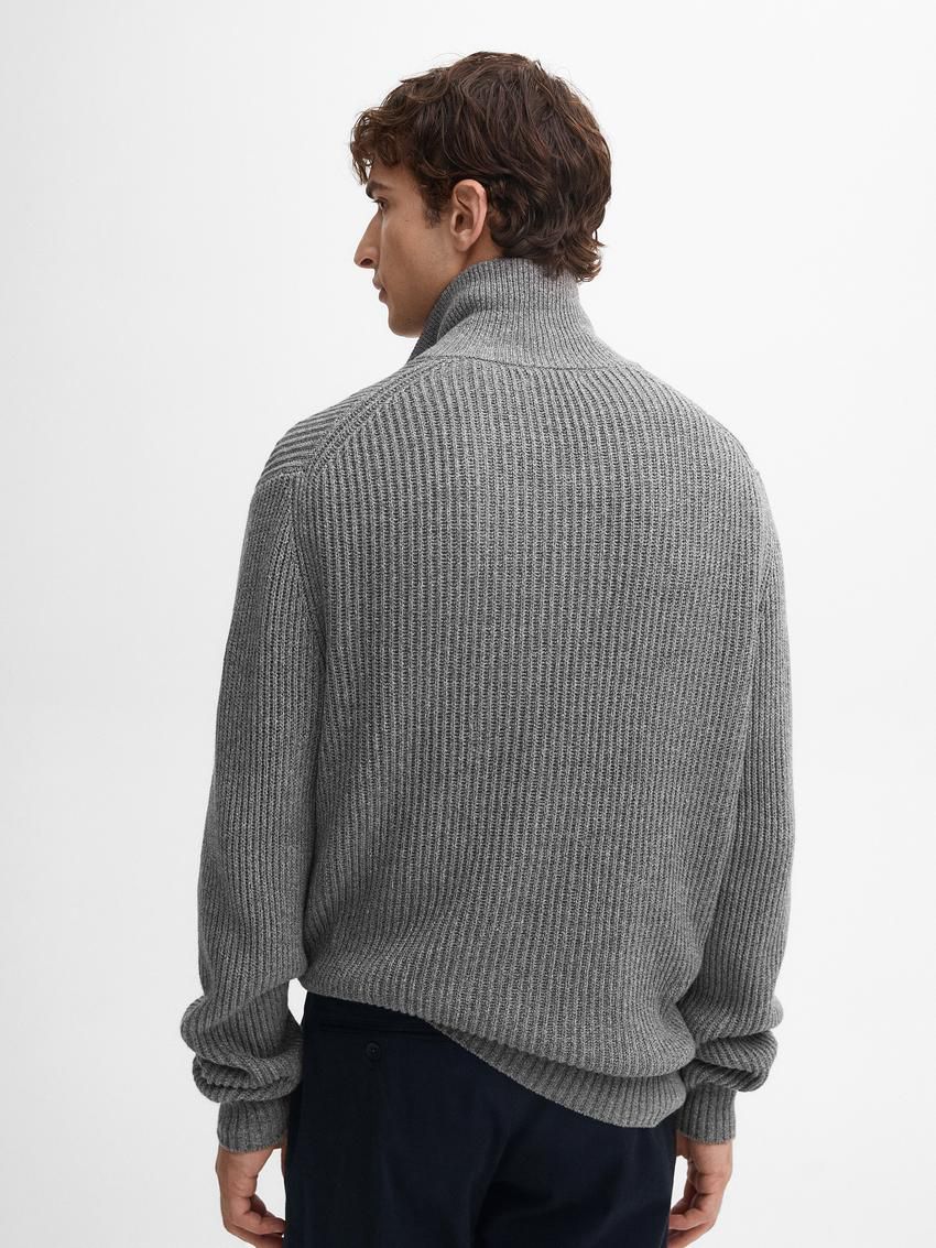 Massimo Dutti Mock Neck Knit Men Cardigan Grey | US-UD2174869