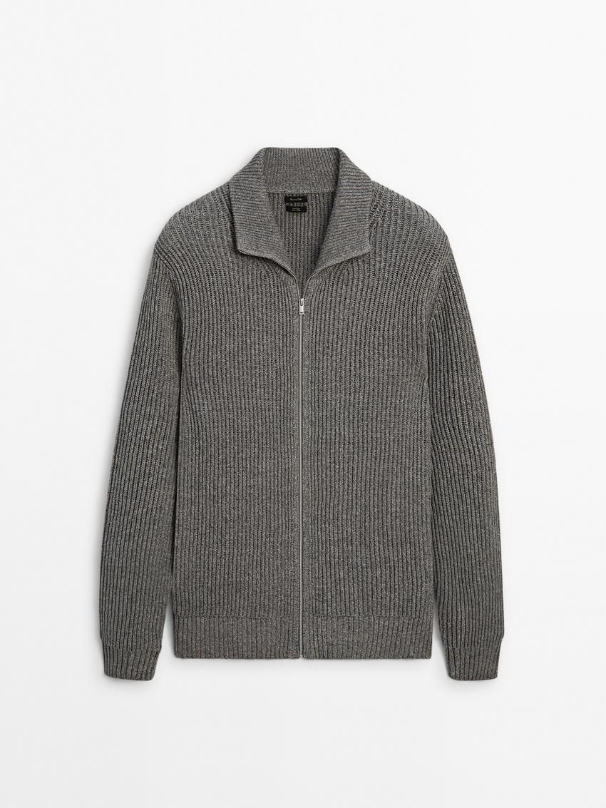 Massimo Dutti Mock Neck Knit Men Cardigan Grey | US-UD2174869