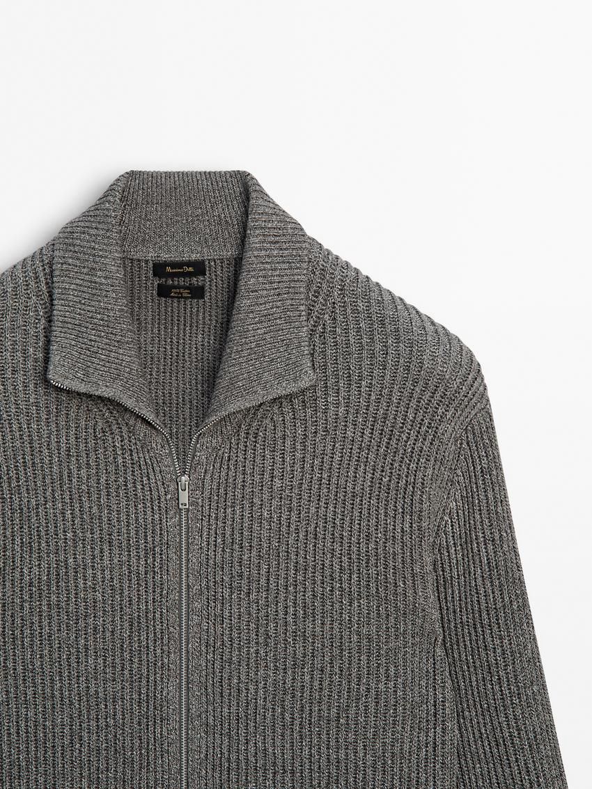 Massimo Dutti Mock Neck Knit Men Cardigan Grey | US-UD2174869