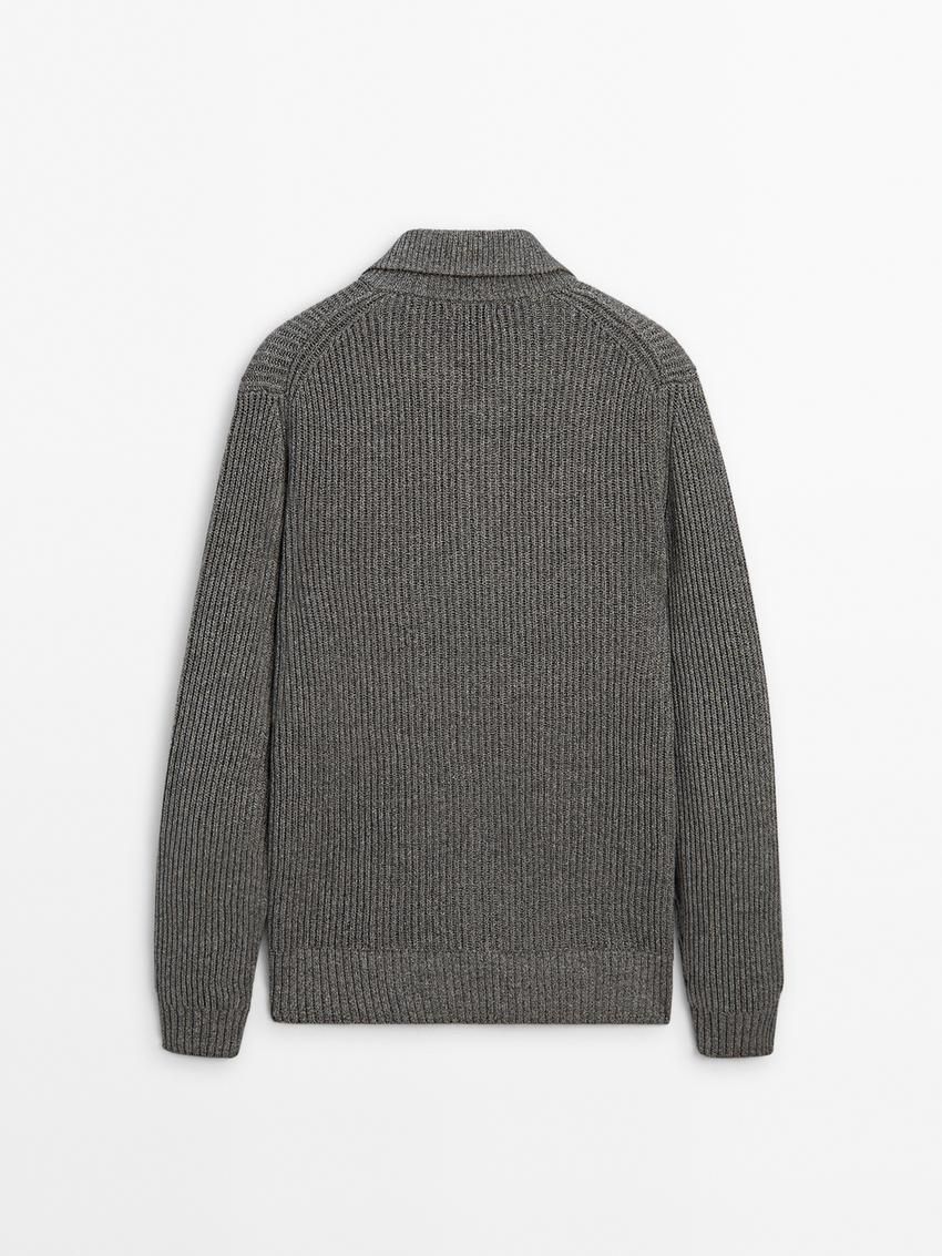 Massimo Dutti Mock Neck Knit Men Cardigan Grey | US-UD2174869