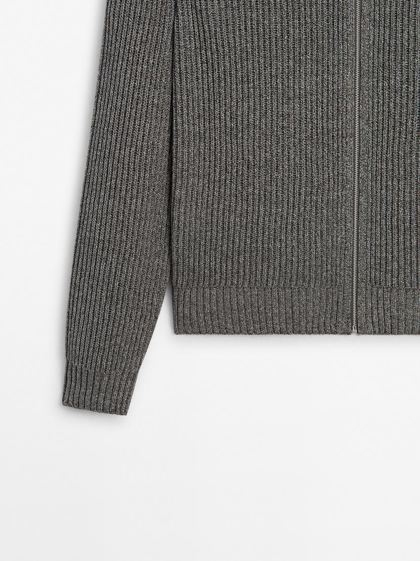 Massimo Dutti Mock Neck Knit Men Cardigan Grey | US-UD2174869