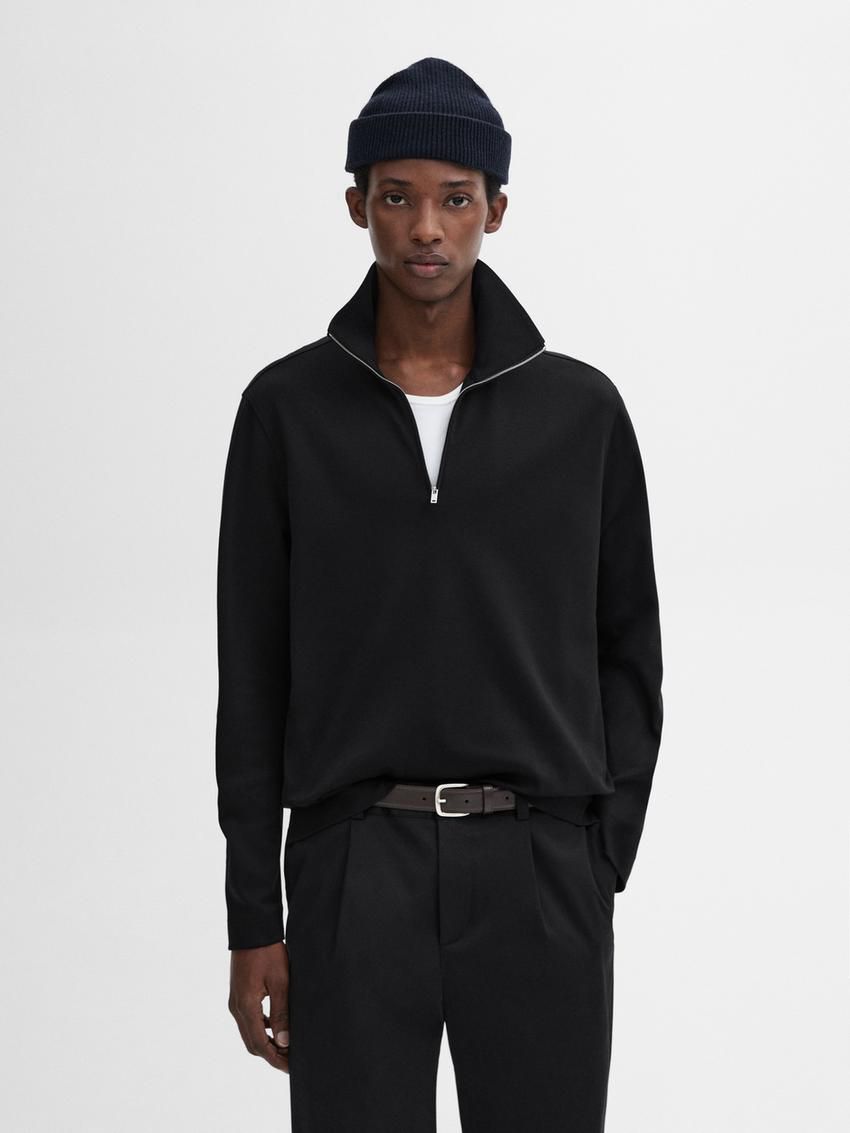 Massimo Dutti Mock Neck Knit Men Sweater Black | US-HX1376290