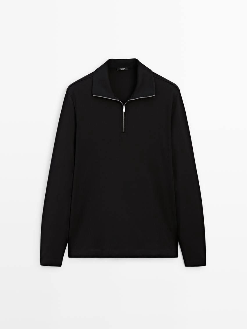 Massimo Dutti Mock Neck Knit Men Sweater Black | US-HX1376290