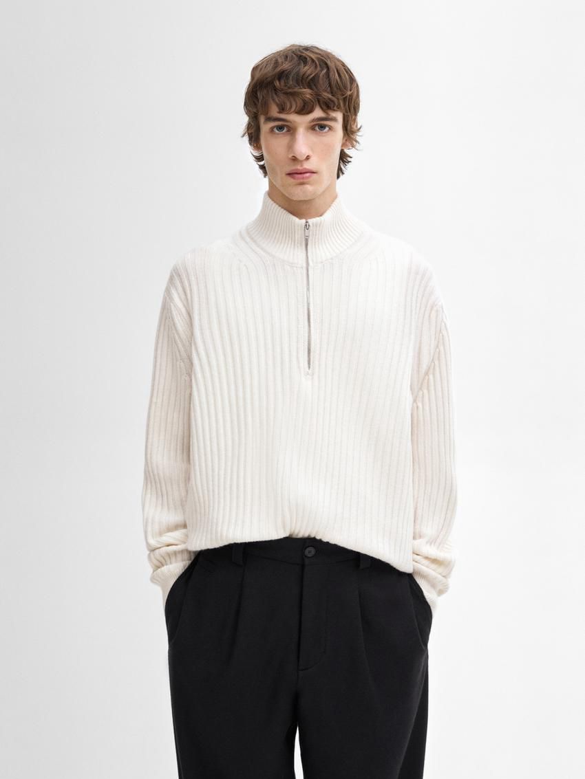 Massimo Dutti Mock Neck Knit Men Sweater Beige | US-XJ7826493