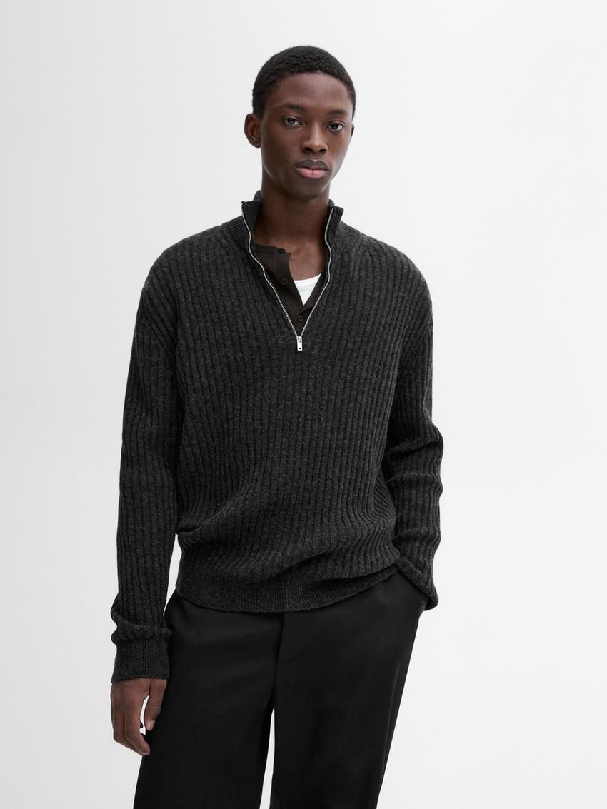 Massimo Dutti Mock Neck Knit Men Sweater Dark Grey | US-ZR8912463