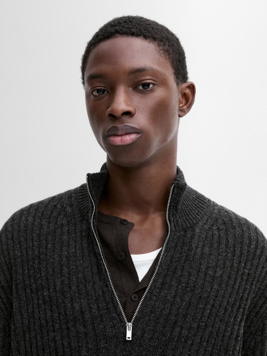 Massimo Dutti Mock Neck Knit Men Sweater Dark Grey | US-ZR8912463