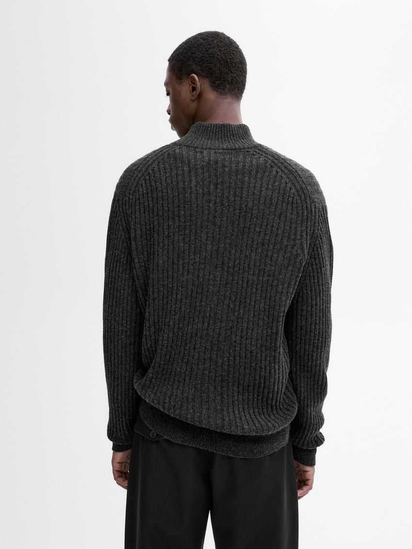 Massimo Dutti Mock Neck Knit Men Sweater Dark Grey | US-ZR8912463