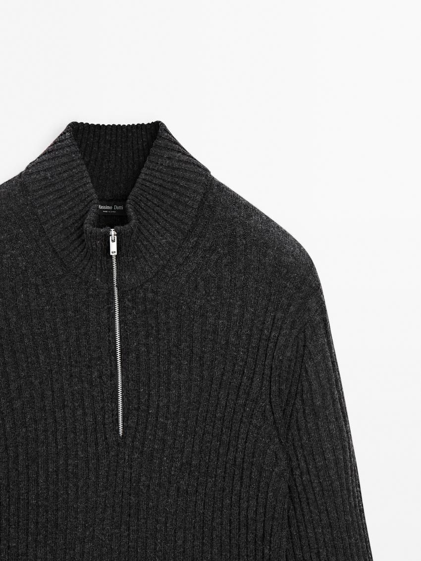 Massimo Dutti Mock Neck Knit Men Sweater Dark Grey | US-ZR8912463