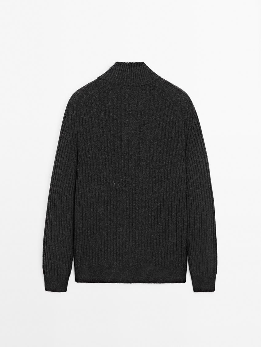 Massimo Dutti Mock Neck Knit Men Sweater Dark Grey | US-ZR8912463