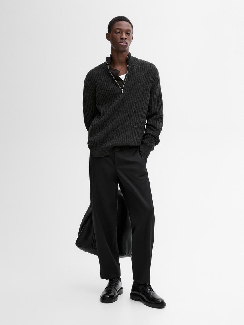 Massimo Dutti Mock Neck Knit Men Sweater Dark Grey | US-ZR8912463