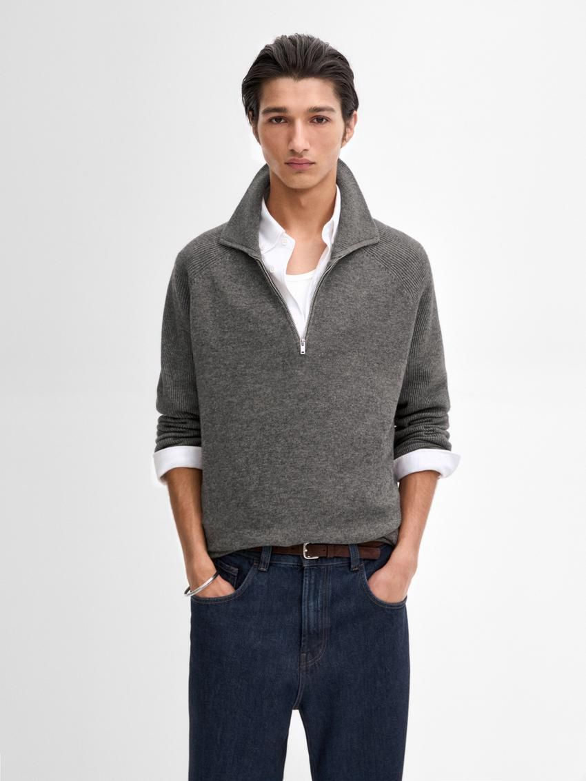 Massimo Dutti Mock Neck Knit Men Sweater Grey | US-EO3671598