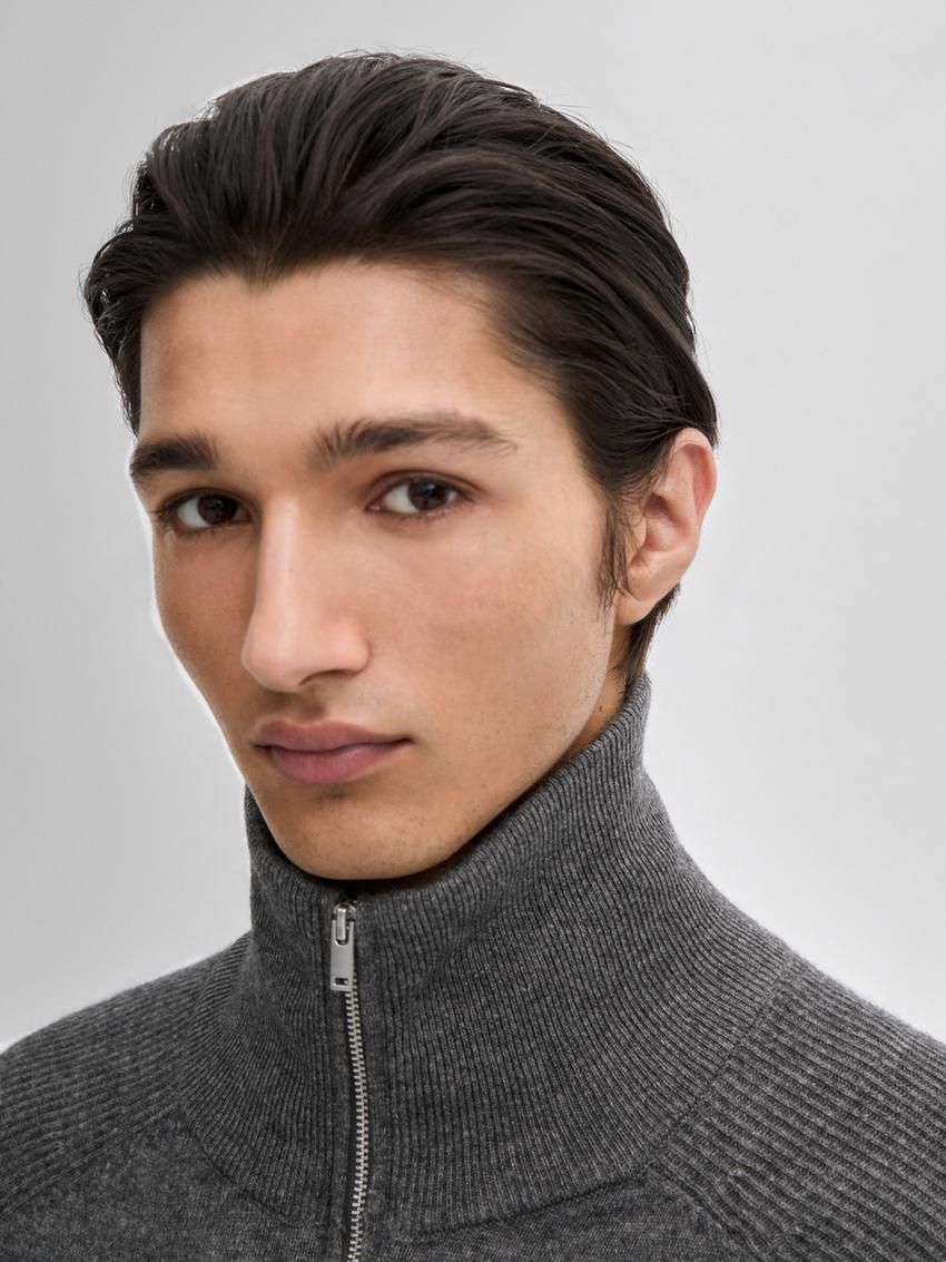 Massimo Dutti Mock Neck Knit Men Sweater Grey | US-EO3671598
