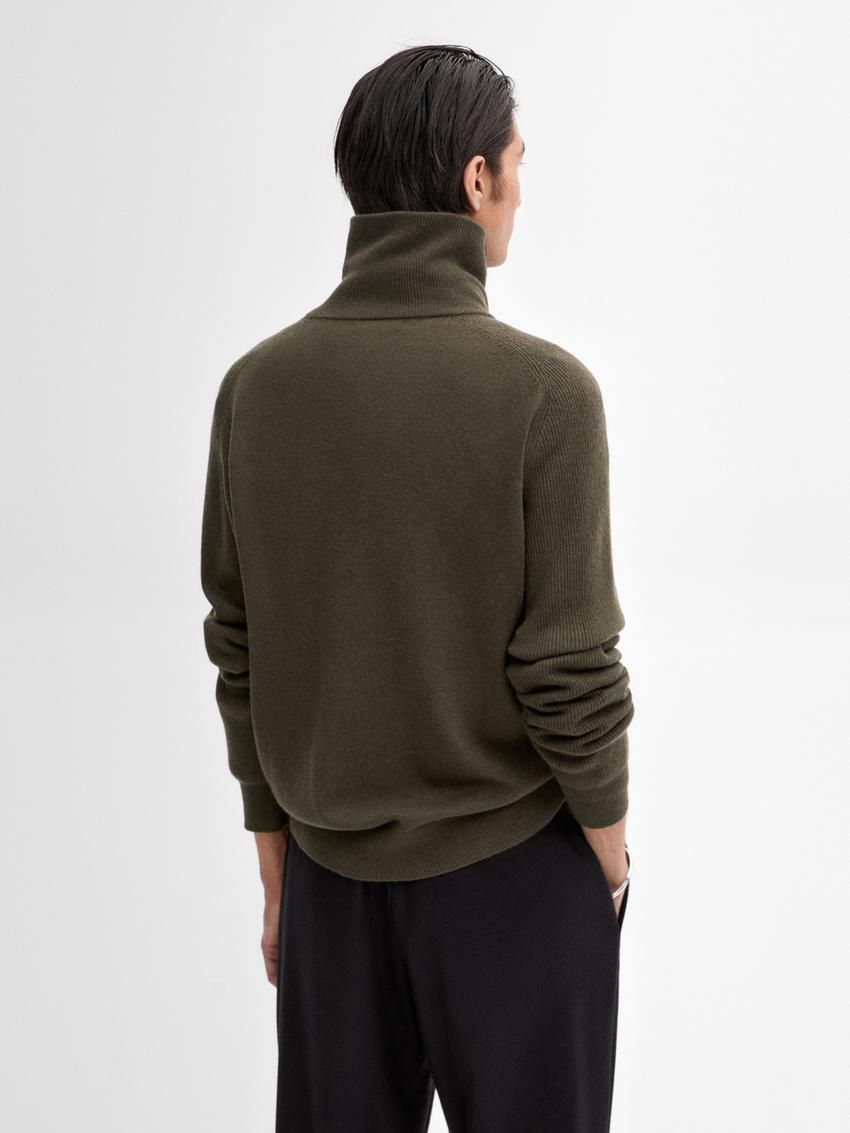 Massimo Dutti Mock Neck Knit Men Sweater Dark Khaki | US-XE9504236