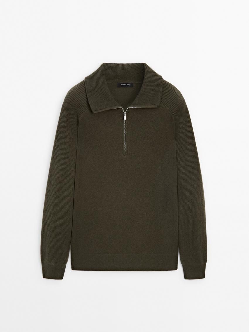 Massimo Dutti Mock Neck Knit Men Sweater Dark Khaki | US-XE9504236