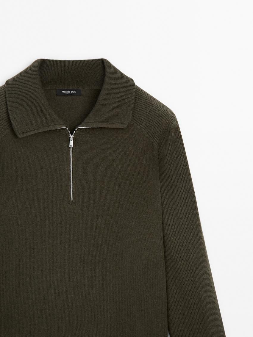 Massimo Dutti Mock Neck Knit Men Sweater Dark Khaki | US-XE9504236