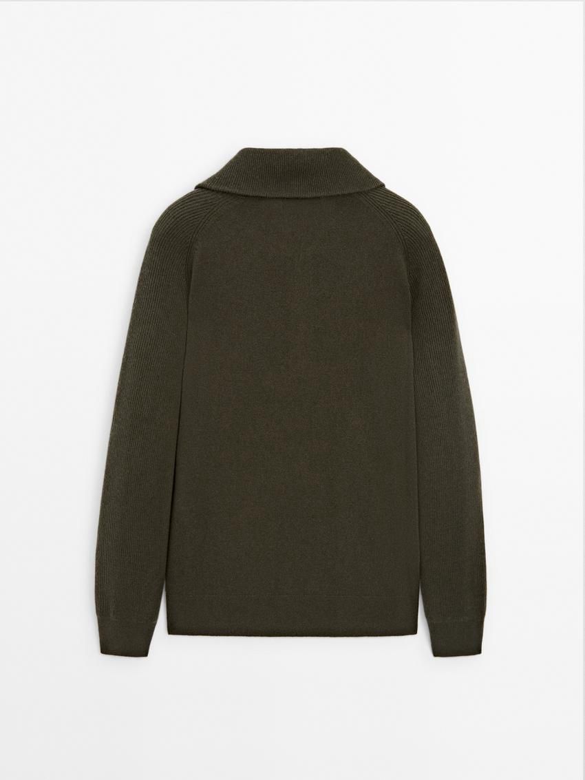 Massimo Dutti Mock Neck Knit Men Sweater Dark Khaki | US-XE9504236