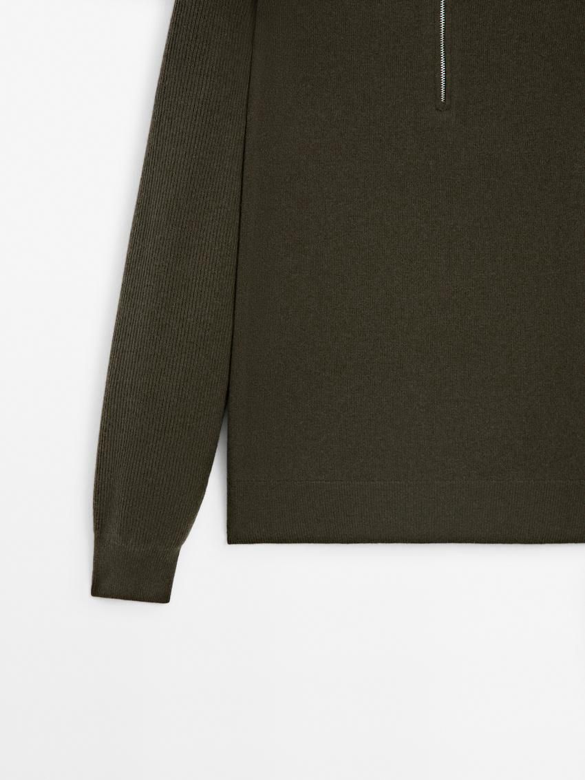 Massimo Dutti Mock Neck Knit Men Sweater Dark Khaki | US-XE9504236