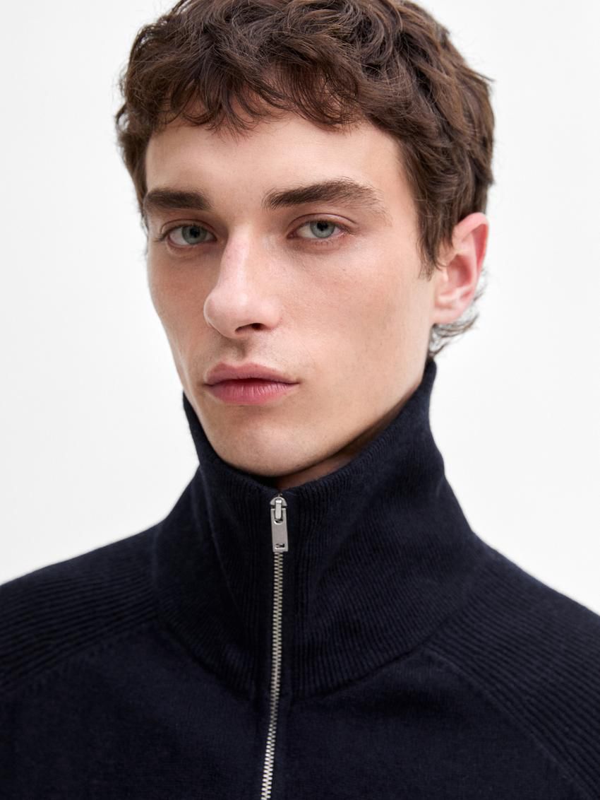 Massimo Dutti Mock Neck Knit Men Sweater Navy | US-XE1097486