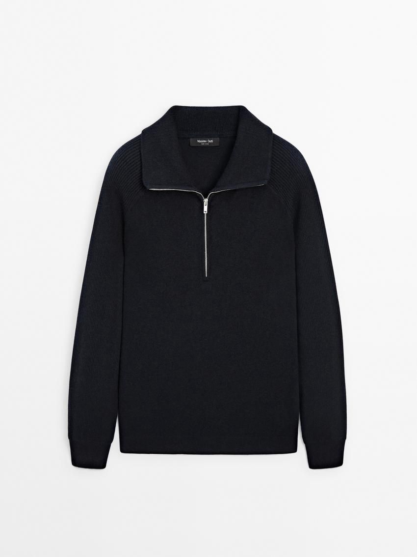 Massimo Dutti Mock Neck Knit Men Sweater Navy | US-XE1097486