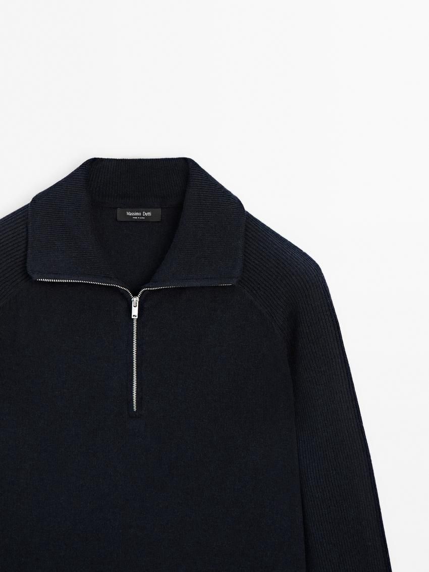Massimo Dutti Mock Neck Knit Men Sweater Navy | US-XE1097486