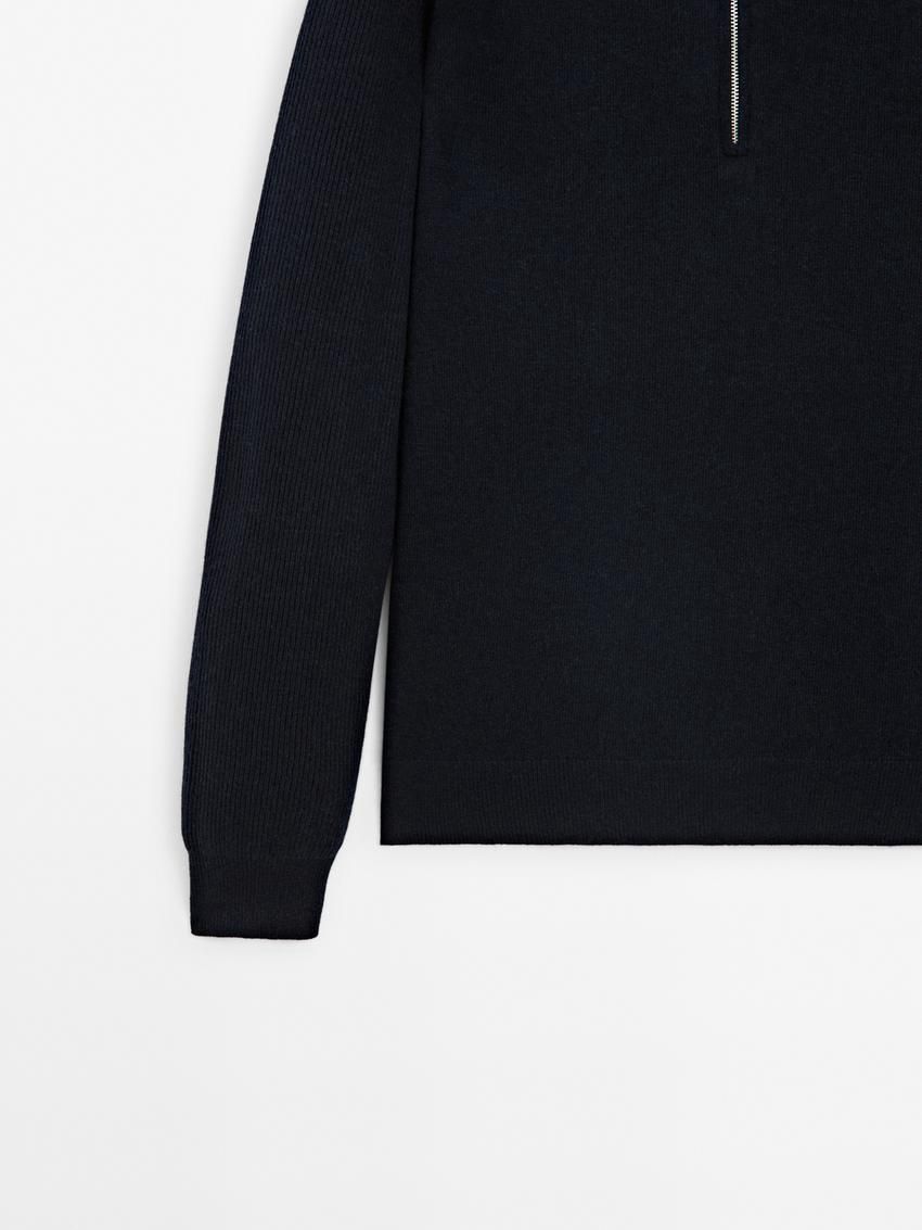 Massimo Dutti Mock Neck Knit Men Sweater Navy | US-XE1097486