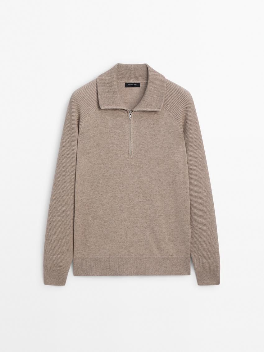 Massimo Dutti Mock Neck Knit Men Sweater Brown Beige | US-RG3162845